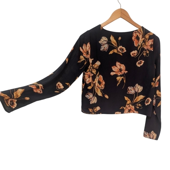 Babaton Murphy Floral Blouse XS | Navy Long Sleeve Fitted Top Aritzia - Picture 6 of 9